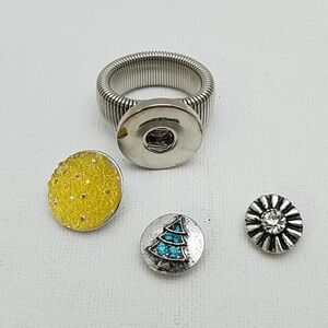 Snap It Exspanible Ring 3 Charms Set Silver Tone